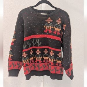 Vintage Sweater Loft New York Womens  Knit Saguaro Cactus Sombrero Print